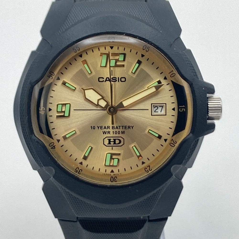 Casio HD Men's Watch 39mm 2719 MW-600 Black Gold Tone Date 100M New Battery 9"